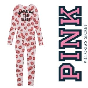 Victoria's Secret Pink Donut Wake Up For What Thermal Knit One Piece Pajamas